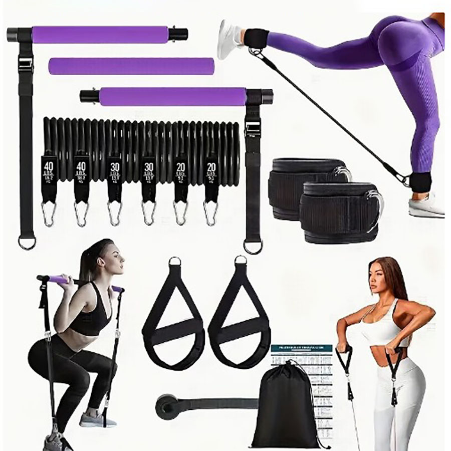 Yoga Fitness Bar - 180lbs Resistance Bands with Adjustable Pilates