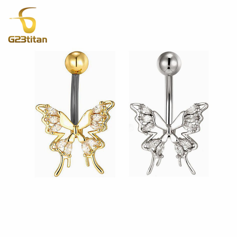 Yoga Fitness Bar - Beautiful Crystal Zircon Butterfly Navel Ring
