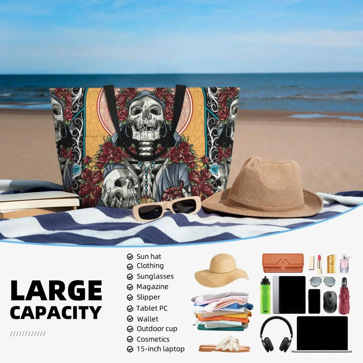Santa Muerte Spanish Beach Tot - огляд і ціна Yoga Fitness Tote