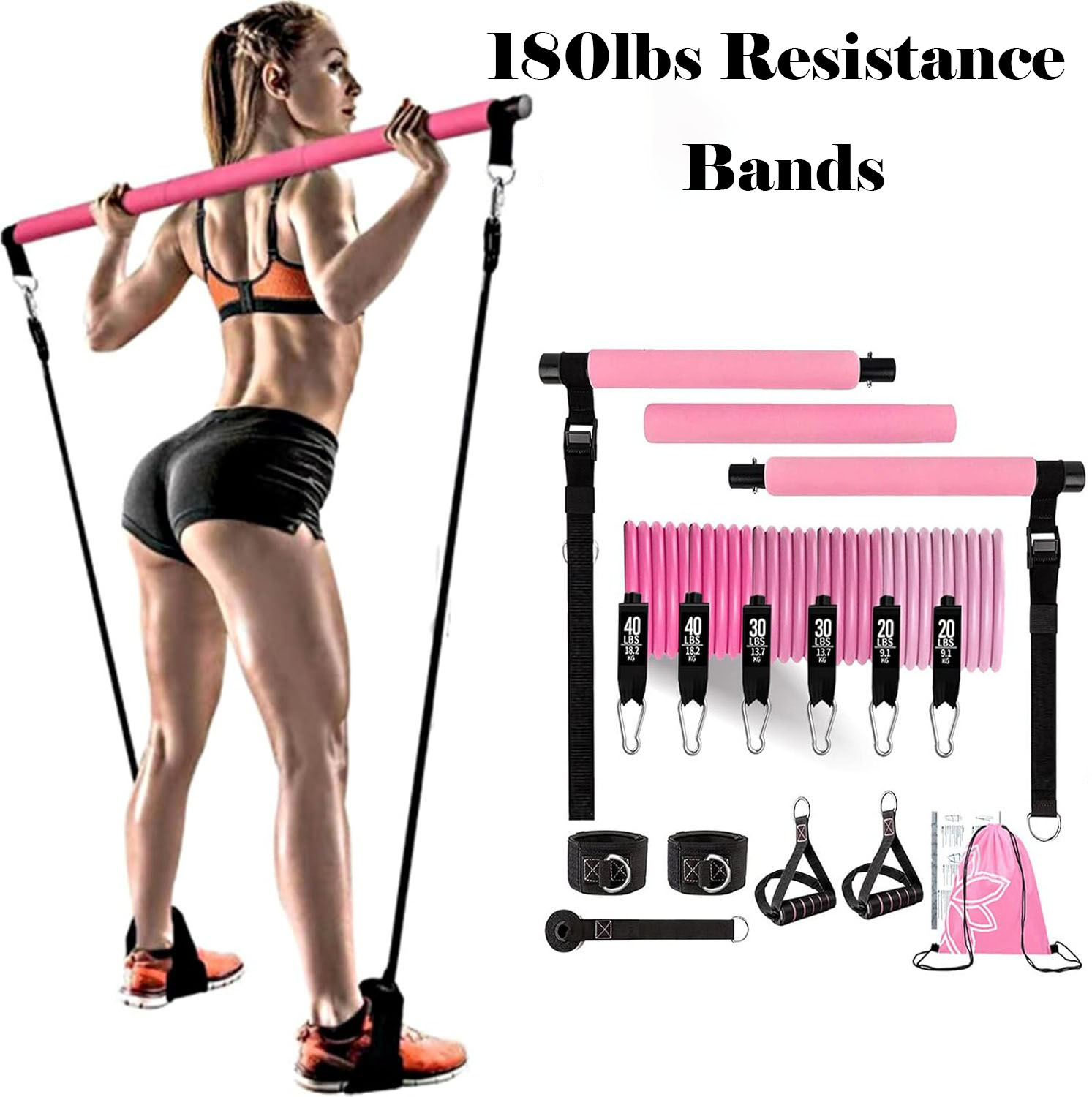 180lbs Resistance Bands with A - огляд і ціна Yoga Fitness Bar