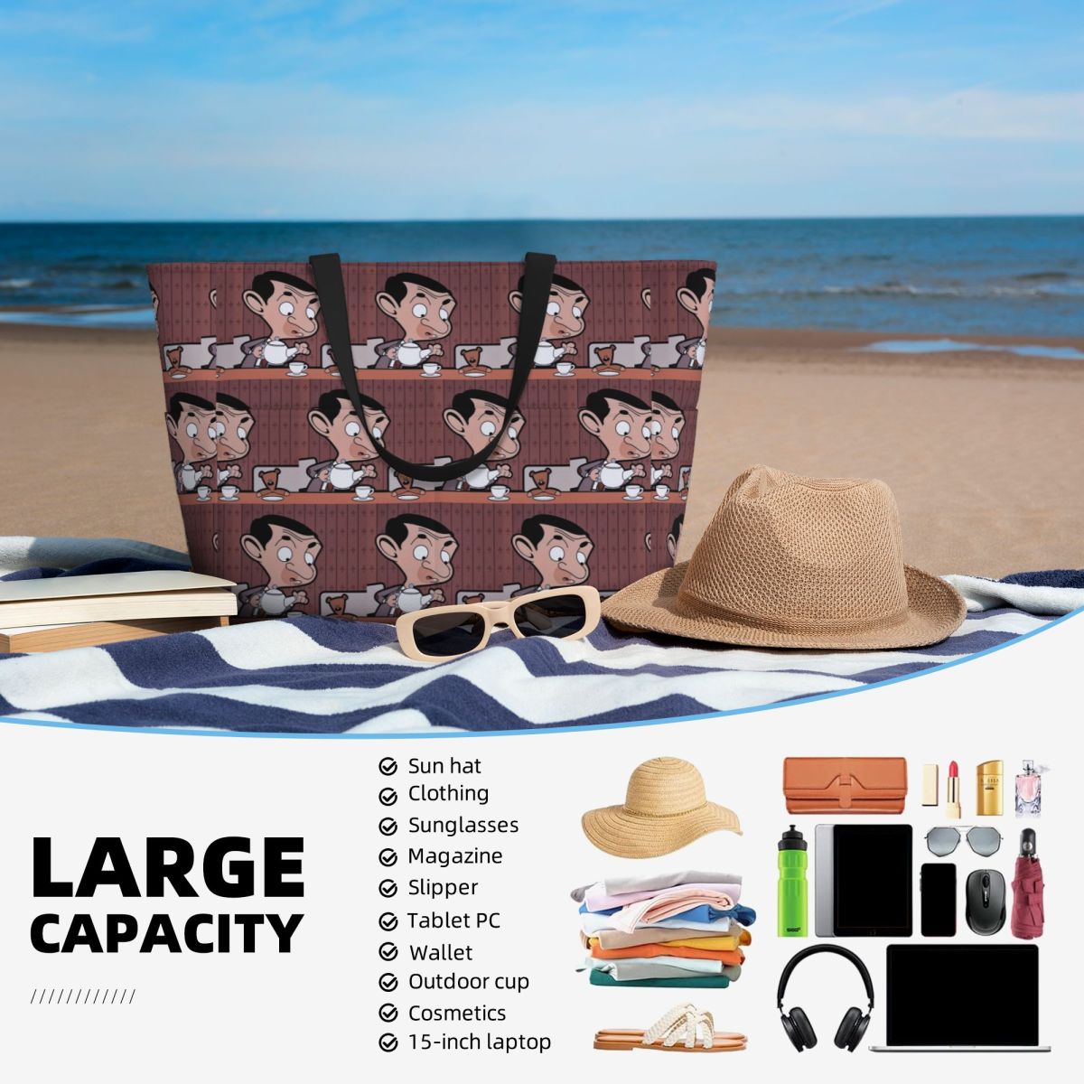 Mr. Bean Cartoon Beach Tote Ba - огляд і ціна Yoga Fitness Tote